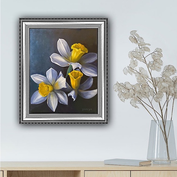 Daffodils, Original oil painting art floral painting, modern realism, home decor - Picture 4 of 9